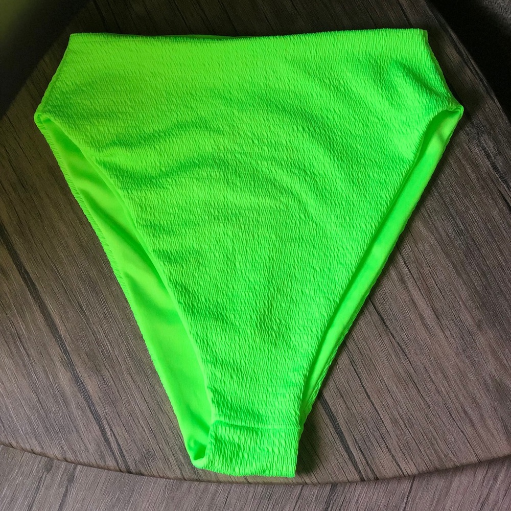 Neon Green Crinkle High Waisted Bikini Bottom